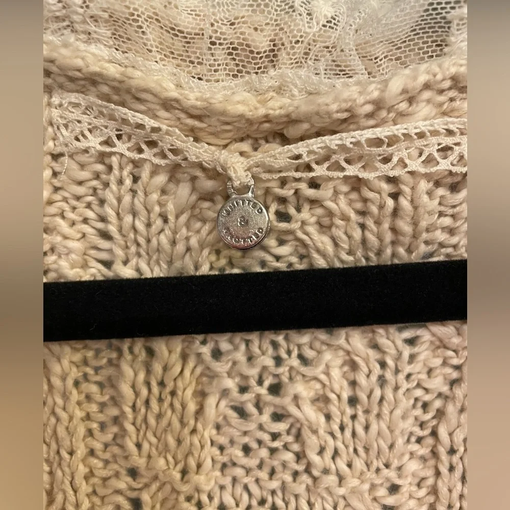 Anthropologie Knitted & Knotted Lace Knitted Cream Sweater Vest/Open Cardigan - Picture 4 of 7